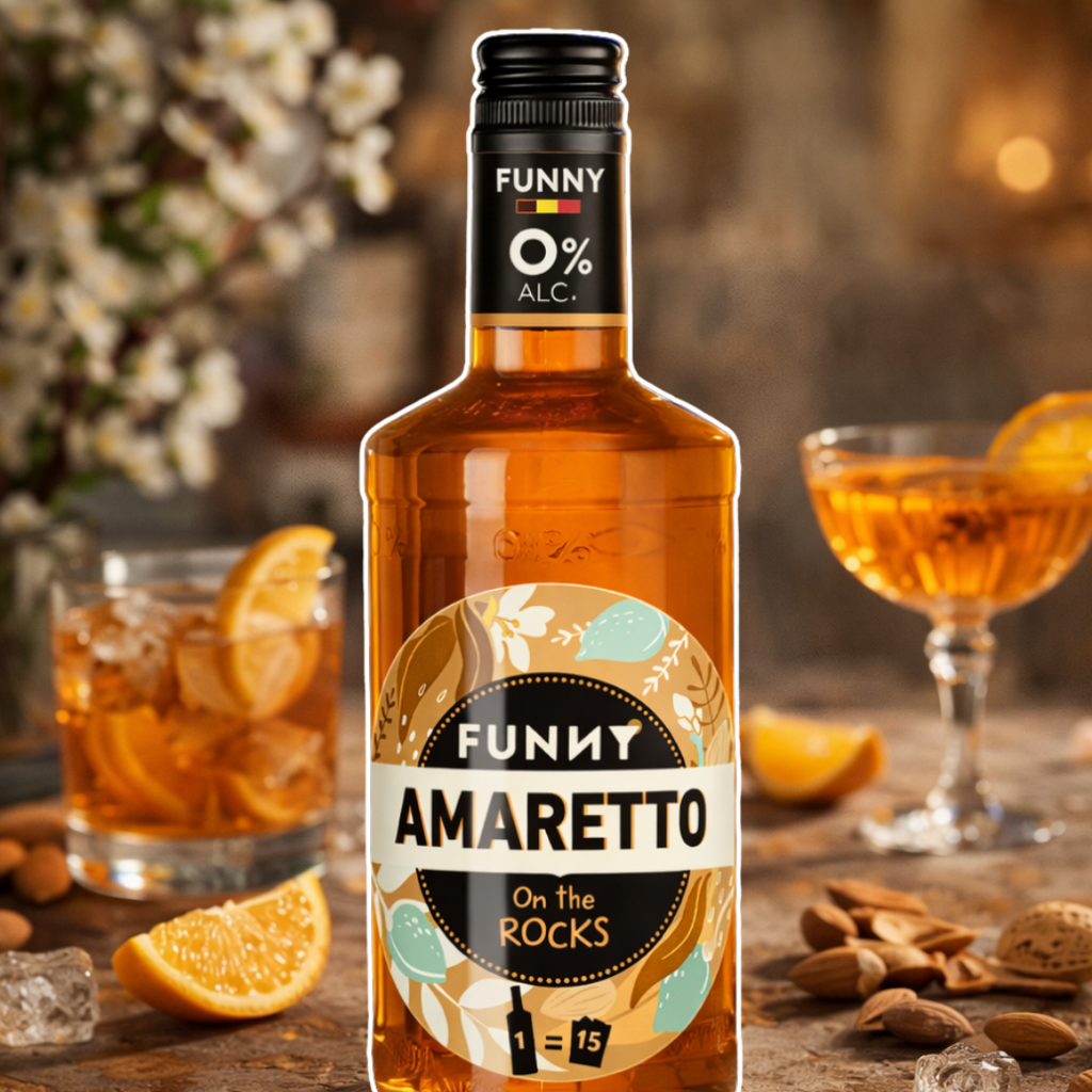 🍯 PAK van 6 FUNNY Amaretto-flessen – 0% alcohol.