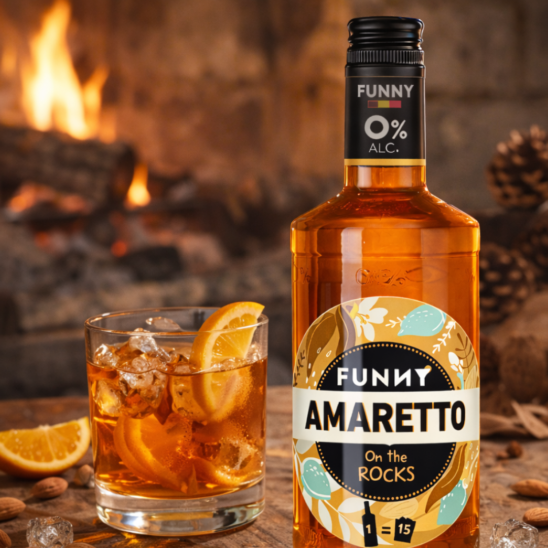 🍯 PAK van 6 FUNNY Amaretto-flessen – 0% alcohol.
