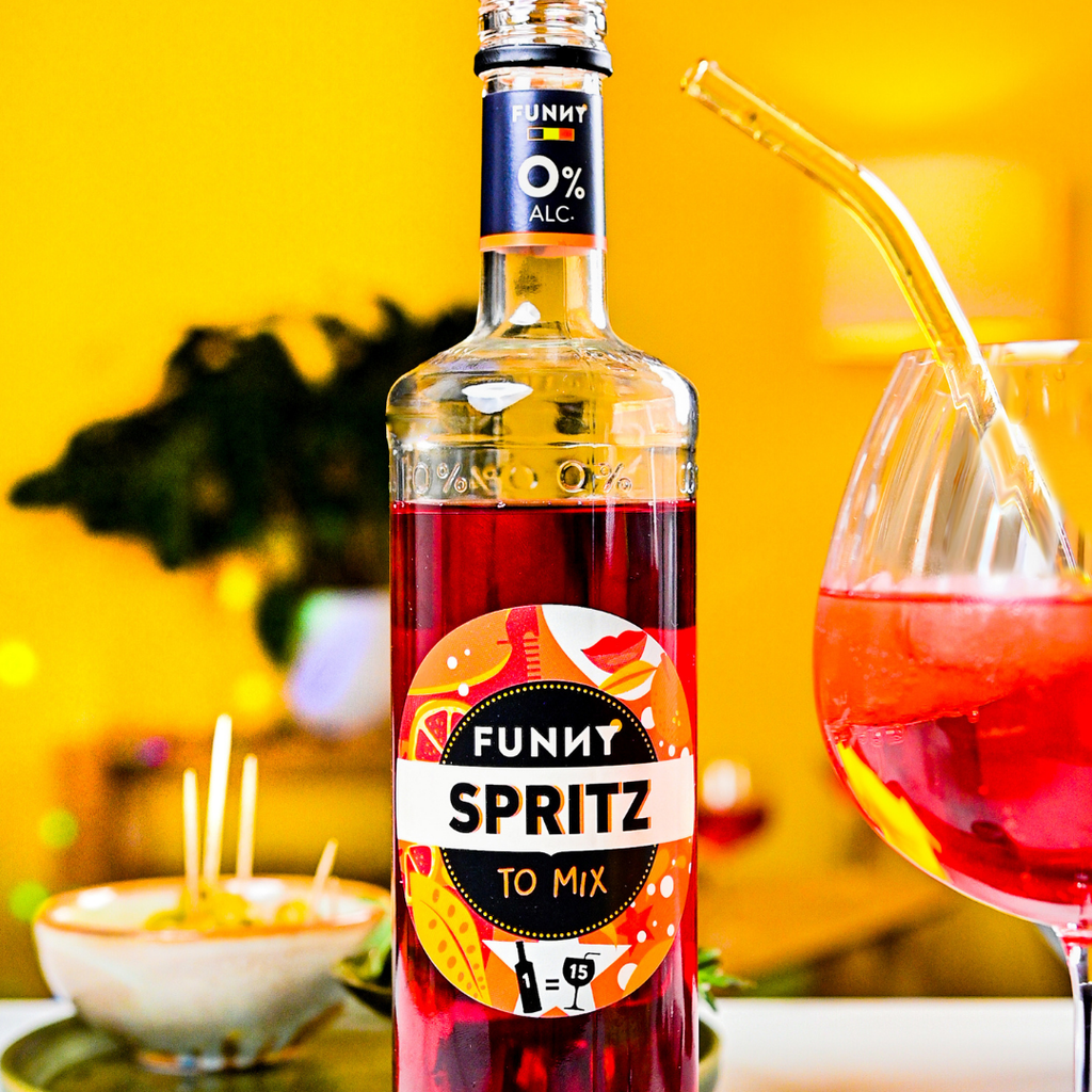🧡 PAK van 6 FUNNY Spritz-flessen – 0% alcohol.